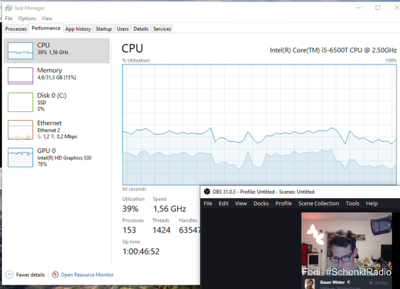 Task Manager zeigt einiges an Last