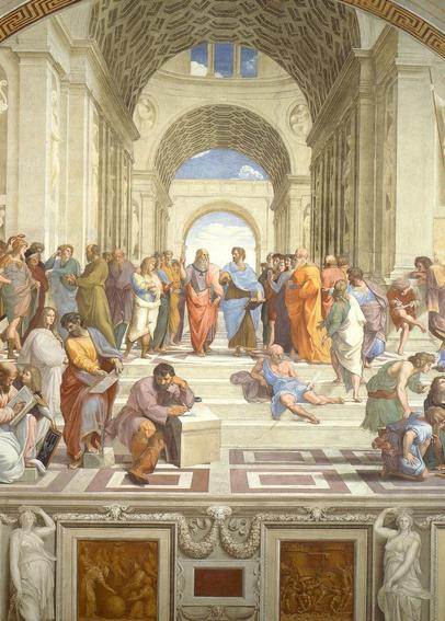 The School of Athens by Raffaello Sanzio, a classical painting with Plato and Aristotle - and a lot of philosophers discussing things
