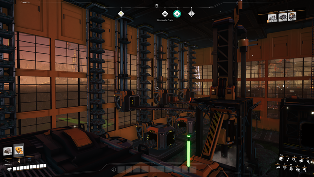 inside the first floor where the miner is, and a bunch of conveyor belts and splitters and vertical conveyors, lots of windowed walls bring in light and let you see outside