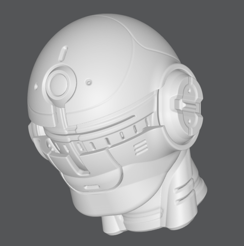 Screenshot of SDF Modeler's 3D viewport, showing a mech head concept in progress.