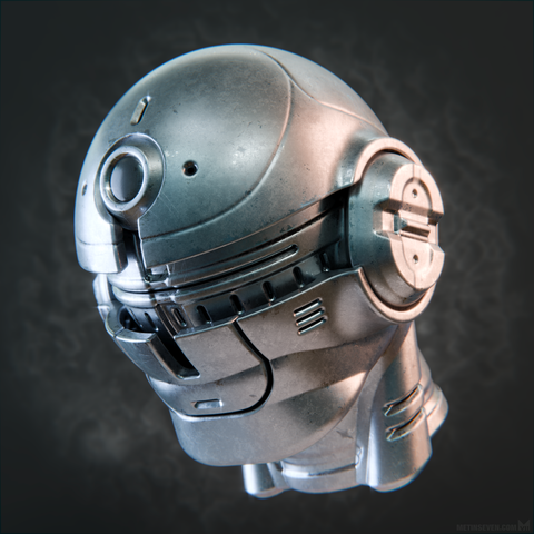 3D rendering of a science fiction mech head concept model.