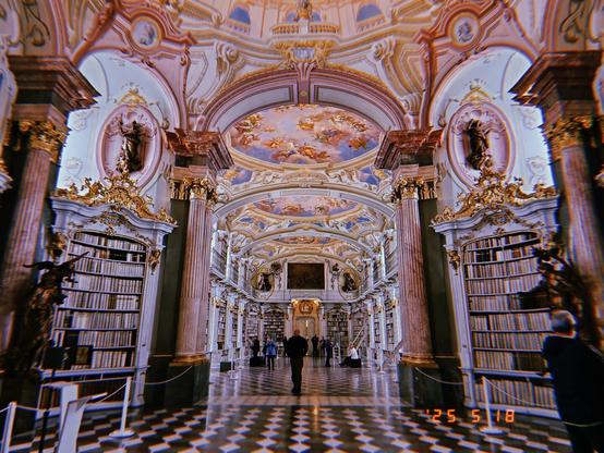 The enormous baroque styled library hall of admont monastery.