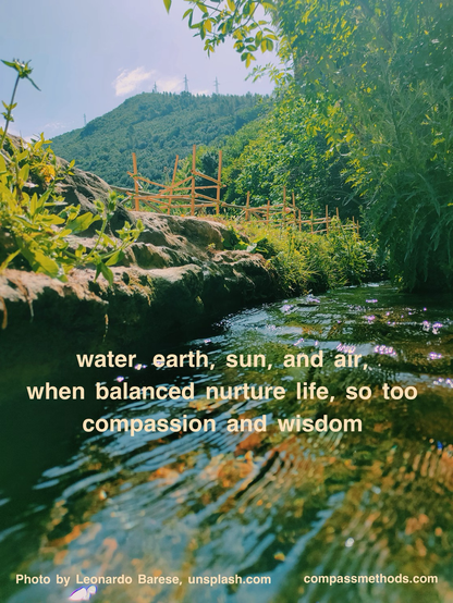 water, earth, sun, and air, when balanced nurture life, so too compassion and wisdom