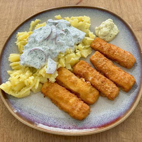 A close-up of my plate with the food as described in the post.