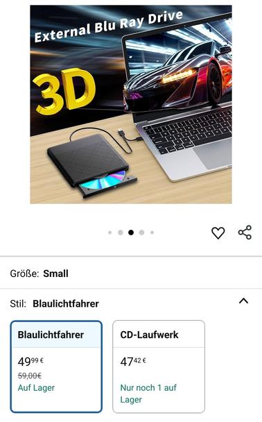 Screenshot: Onlineshop mit Produktnamen "Blaulichtfahrer".