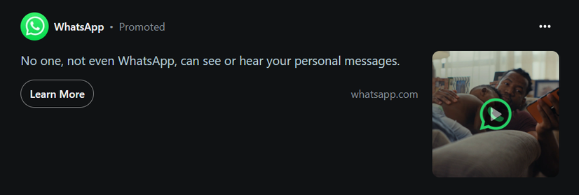 Whatsapp advertising privacy.