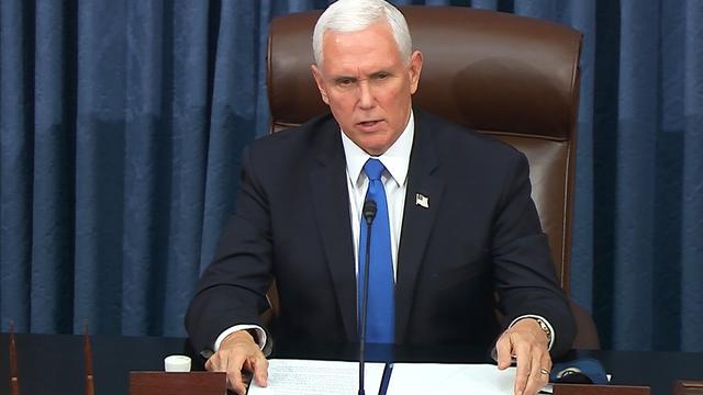 In this image from video, Vice President Mike Pence speaks as the Senate reconvenes after protesters stormed into the U.S. Capitol Wednesday, Jan. 6, 2021. (Senate Television via AP, File)
