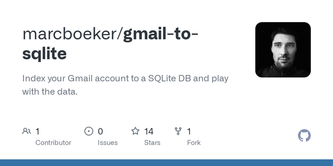 Index your Gmail account to a SQLite DB and play with the data. - marcboeker/gmail-to-sqlite