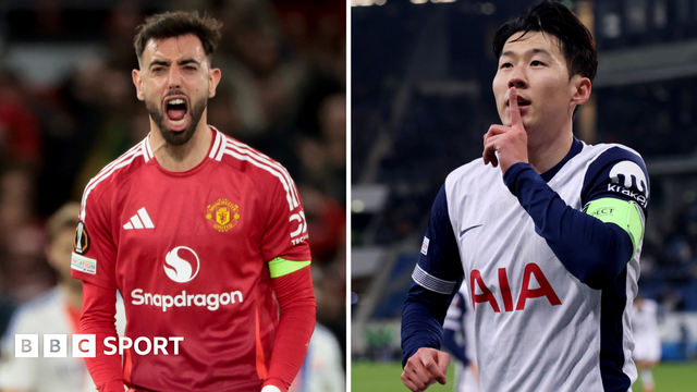 Manchester United's Bruno Fernandes and Son Heung-min of Tottenham