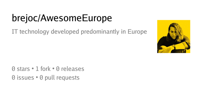 Zusammenfassungskarte des Repositorys brejoc/AwesomeEurope Zusammenfassungskarte des Repositorys brejoc/AwesomeEurope