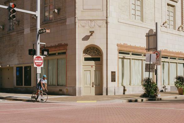 Biker on street bright 