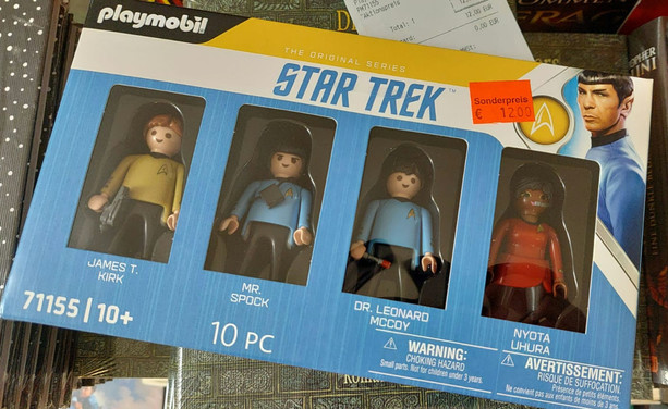 Playmobil-Packung: "Star Trek" mit Kirk, Spock, McCoy und Uhura. Orginalverpackt, Sonderpreis 12€.