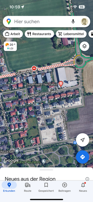 Straßenkarte mit der „falschen“ Konrad Lorenz Straße (Google Maps)