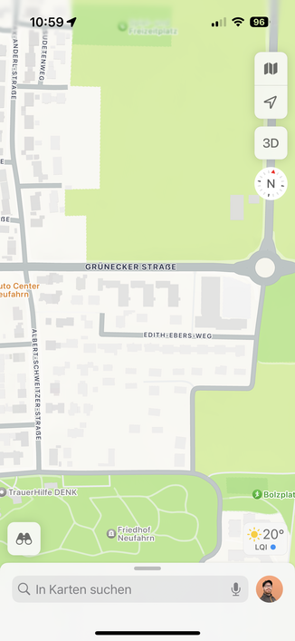 Straßenkarte mit der richtigen Edith Ebers Straße (Apple Maps)