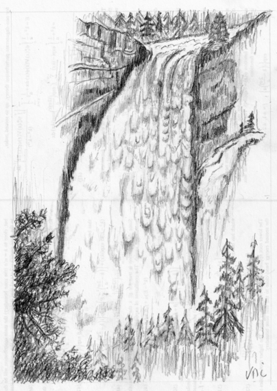 Bleistiftzeichnung des Bridalvail Fall im Yosemite Park