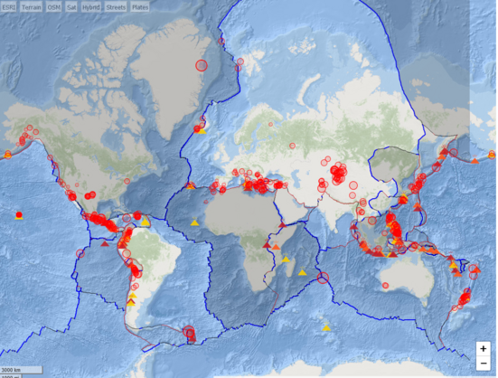 Aktuelle Erdbebenkarte von
https://www.volcanoesandearthquakes.com/