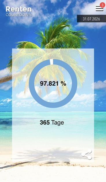Bild vom Strand mit einer Palme 
Renten Countdown 
365 Tage bis zum 31.07.2026

